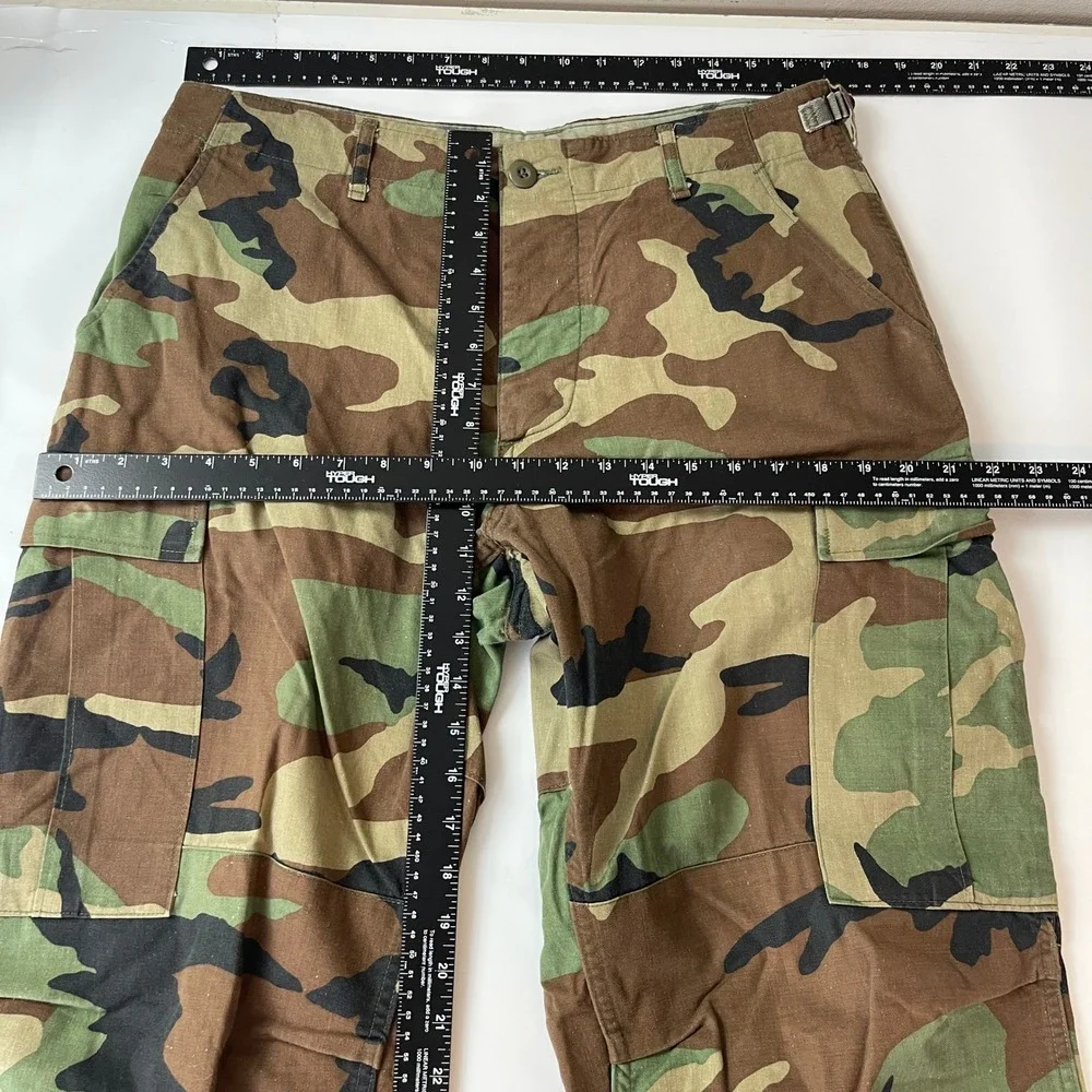 VTG Military BDU Pants Mens Medium Short Green Brown Woodland Camo Cargo Canvas